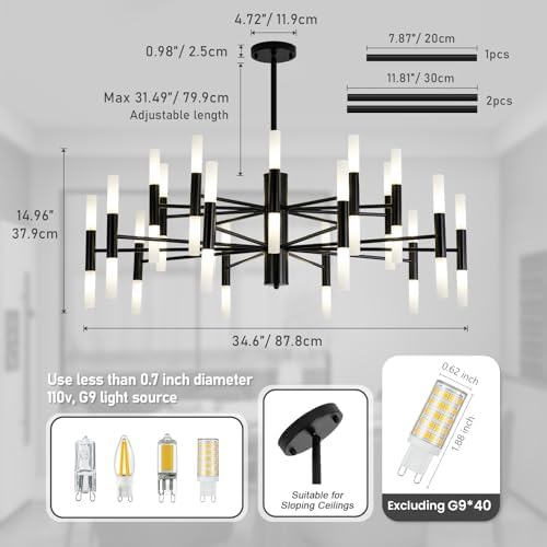Black Farmhouse Chandelier with 40 Lights 393 Inch Round Industrial Pendant Light