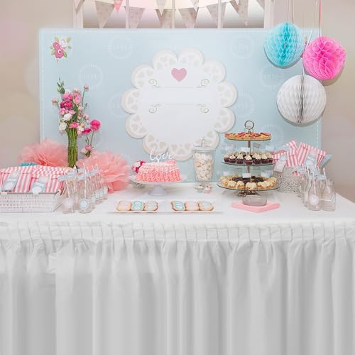 5 Pack Plastic Table Skirts and Cloths for Rectangle Tables Pink