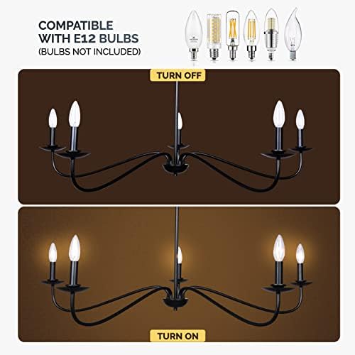 Farmhouse Chandelier Black 5 Light Adjustable Height