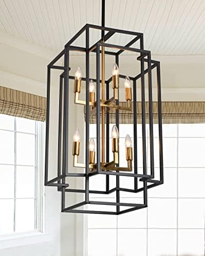 Aiwen 8 Light Farmhouse Lantern Chandelier with Black and Gold Finish