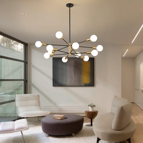 KAISITE 12 Light Adjustable Sputnik Chandelier Black Gold