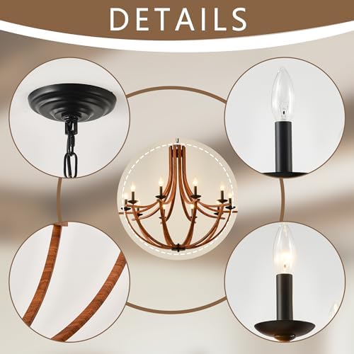 BAOURE 10-Light Wood Texture Farmhouse Chandelier