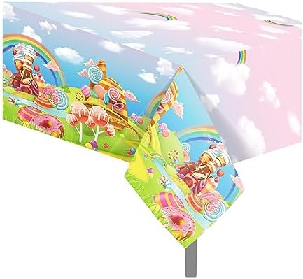 2 Pcs Candy Land Themed Plastic Table Covers for Party