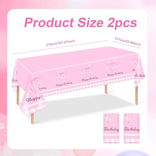 2pcs Coquette Pink Bow Tablecloth 9x45ft