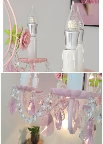 Pink Crystal Chandelier with Flowers for Girls Bedroom