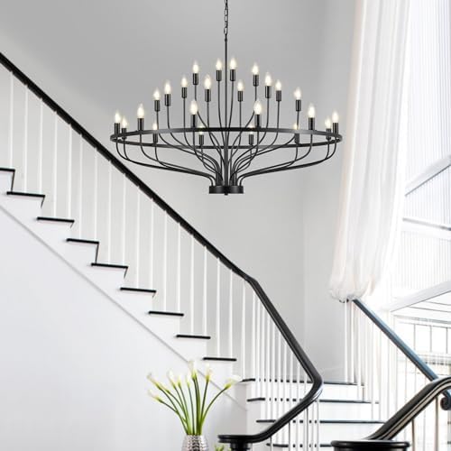 472 Inch Black 24 Light Chandelier Farmhouse Industrial Style