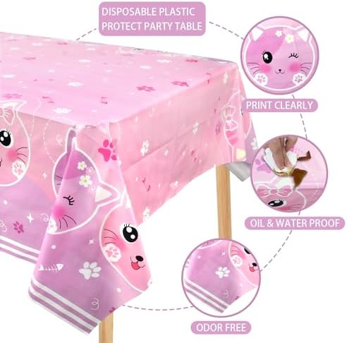 4 Pack Cat Themed Tablecloth for Birthday Parties
