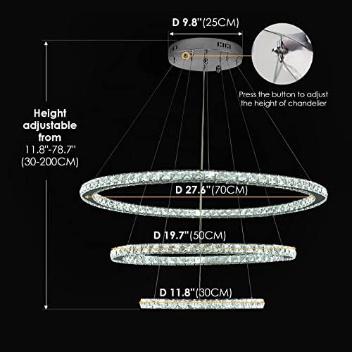 Siljoy LED Chandelier 3 Crystal Rings Modern Ceiling Light