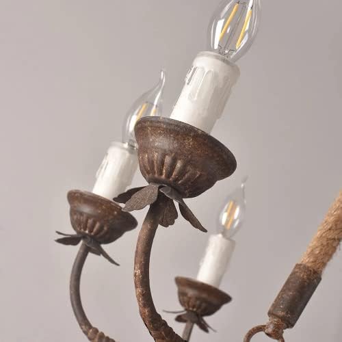 LOVEDIMA 8 Light Rustic Hemp Rope Chandelier