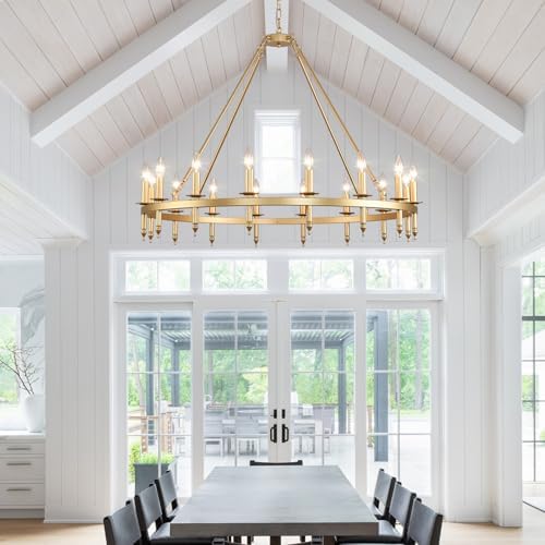 40 Inch Gold Wagon Wheel Chandelier with 16 Lights