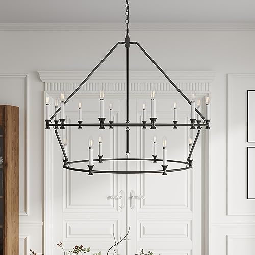 Aiwen 18 Light Wagon Wheel Chandelier 49 Inch Industrial 2 Tier Ceiling Light