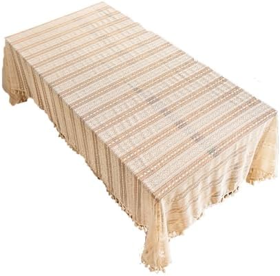 Kids Table Cloths 102 x 55 Inch Beige Bohemian Lace Tablecloth with Fringe