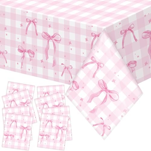 Oudain 8 Pcs Pink Bow Tablecloth Set