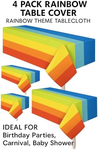 Oojami 4 Pack Rainbow Table Covers for Birthday Parties and Baby Showers