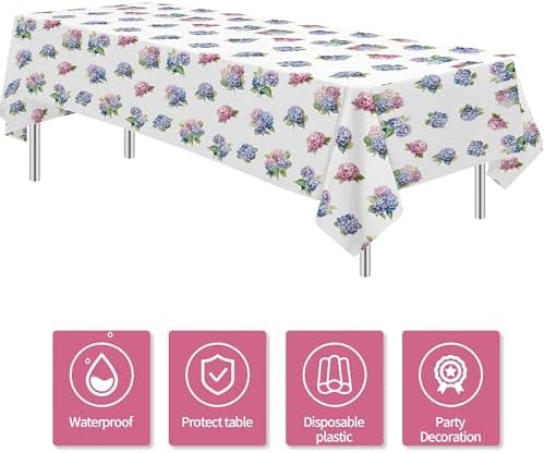 Hydrangea Party Tablecloth Set 3 Pack 54x108 Inches