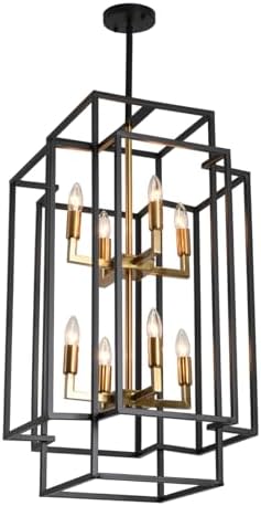 Aiwen 8 Light Farmhouse Lantern Chandelier with Black and Gold Finish
