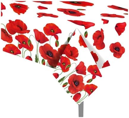 Red Poppy Flowers Party Tablecloth 2 Pcs 54x87In