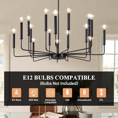 Qamra 16-light Black Chandelier for Dining Room