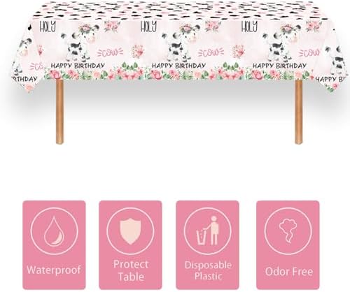 6 Pack Pink Cow Tablecloth for Birthday Party Decor