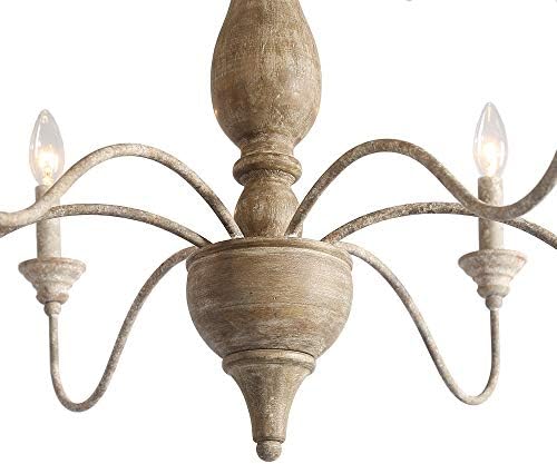 6-Light French Country Chandelier Handmade Real Wood Farmhouse Chandelier with Distressed Finish