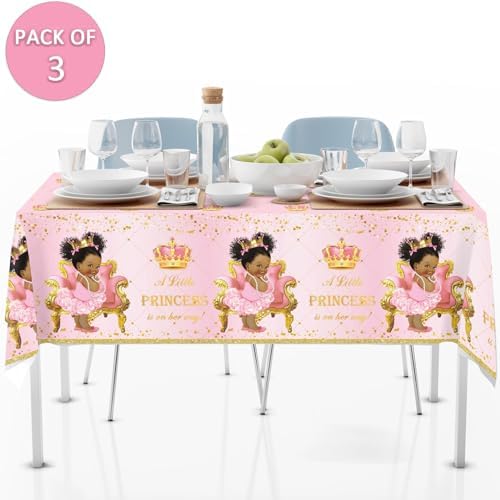 Yuzioey 3 Pack Princess Tablecloths - Royal Pink Baby Shower Decorations