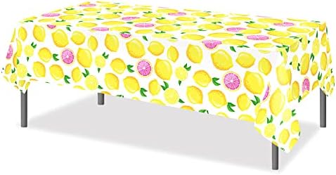 2-Pack Lemon Pattern Plastic Tablecloths 54x87 Inch Waterproof Summer Party Covers