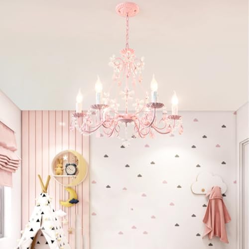 Pink Chandelier for Girls Room Kids Bedroom Light Fixture