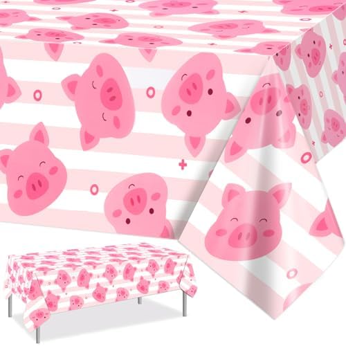 PHOGARY 3PCS Plastic Pink Pig Tablecloths 51x87