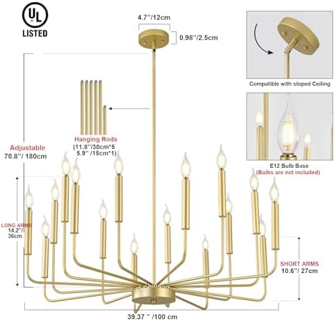 Modern Gold Farmhouse Chandelier with 16 Lights