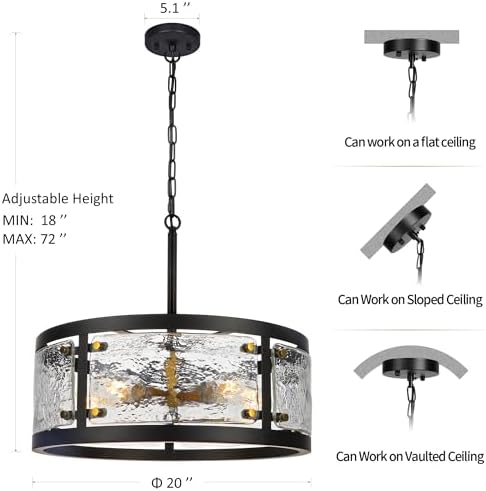 20 Black Drum Chandelier with 5 Lights