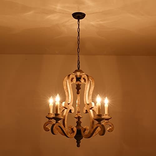 French Country 5-Light Wood Chandelier with Antique Finish