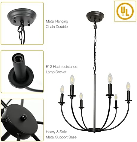 Depuley 6-Light Black Farmhouse Chandelier with E12 Sockets