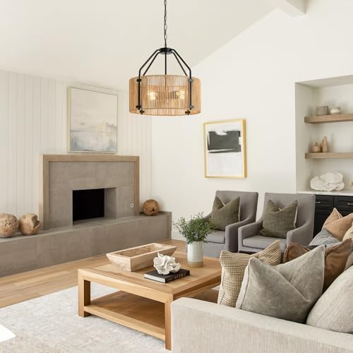 4-Light Rattan Chandelier with Wicker Shade