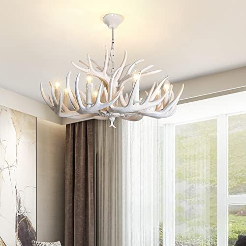 Resin Antler Chandelier Two Tier Farmhouse Pendant Light in White