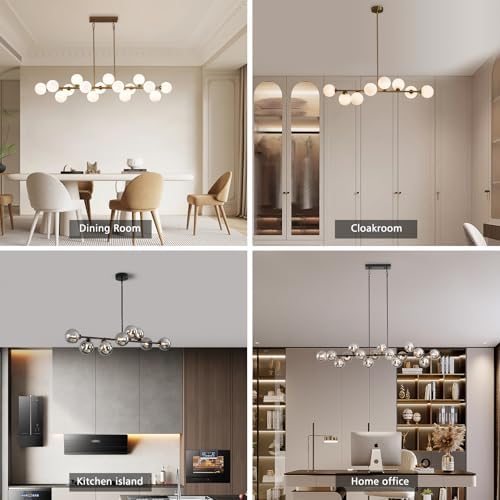 Besytal 55 Inch Black Sputnik Chandelier with 16 Grey Glass Lampshades