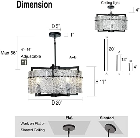 IKK Modern Black Crystal Chandelier with Water Ripple Glass