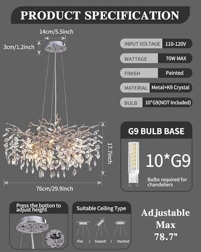 Modern Tree Branch Crystal Chandelier 10-Light Luxury Silver