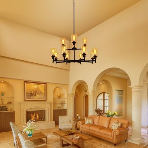 Black Chandelier for Living Room with 12 Lights