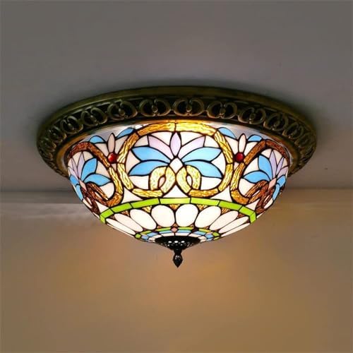 Baroque Stained Glass Ceiling Light 3 Lights Decorative Fixture