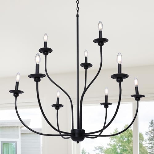 LOG BARN Black 9-Light Farmhouse Chandelier