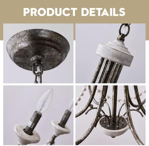 Wood Chandelier 6-Light French Country Farmhouse