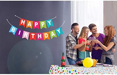 Tatuo 2 Pcs Rainbow Polka Dot Tablecloth with Birthday Banner