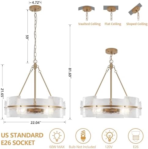Modern Gold Textured Glass Drum Chandelier 22 inches