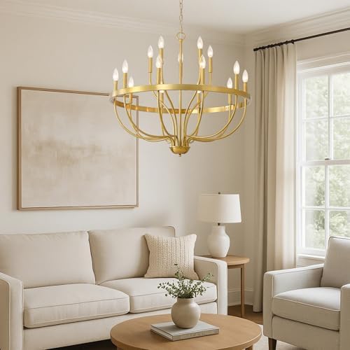 Modern Farmhouse Gold Chandelier 15 Light Pendant Lighting
