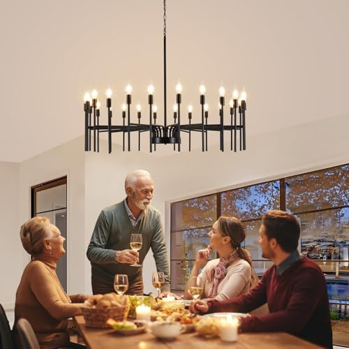 Black Chandelier 24 Light Modern Farmhouse Ceiling Light for Entryway Foyer