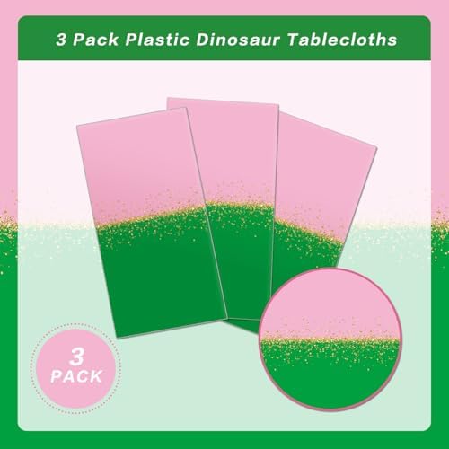 3 Pack Plastic Table Cloth 54x108 Durable Pink Green Table Covers
