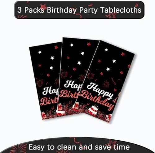 MRJ Black and Red Stars Tablecloths 3 Pack Birthday Decorations