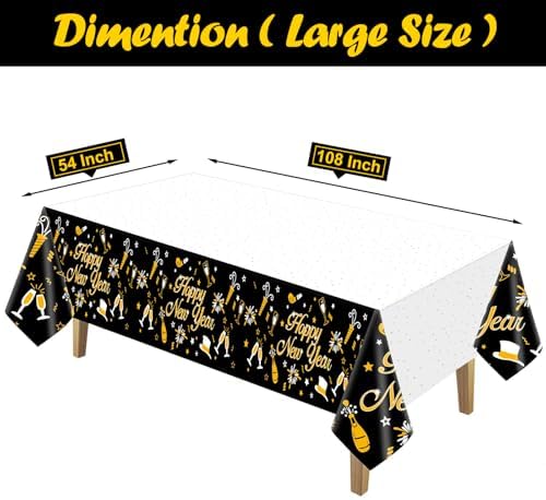 Happy New Year Plastic Table Cloth 108x54 Inches