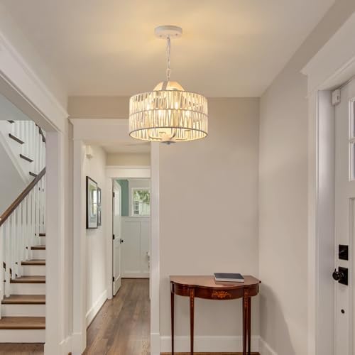 Rattan Chandelier Dining Room 4 Light Pendant Light Fixture