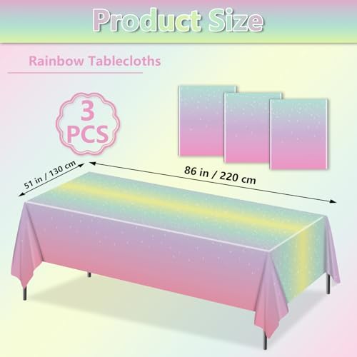 Pastel Rainbow Table Cloths 3-Pack - 86x51 Inches